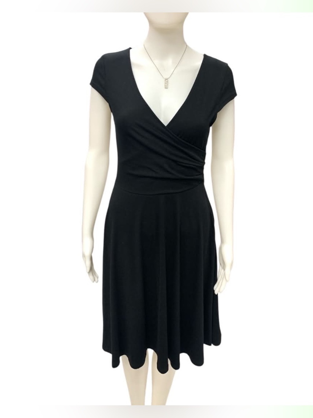 Oxiuly Fashion Elegant Black V-Neck Wrap Midi Dress Size S
